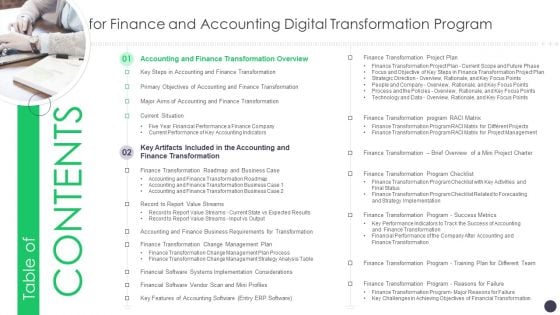 Table Of Contents For Finance And Accounting Digital Transformation Program Guidelines PDF