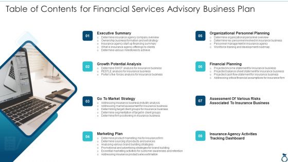 Table Of Contents For Financial Services Advisory Business Plan Background PDF Table Of Contents For Financial Services Advisory Business Plan Background PDF