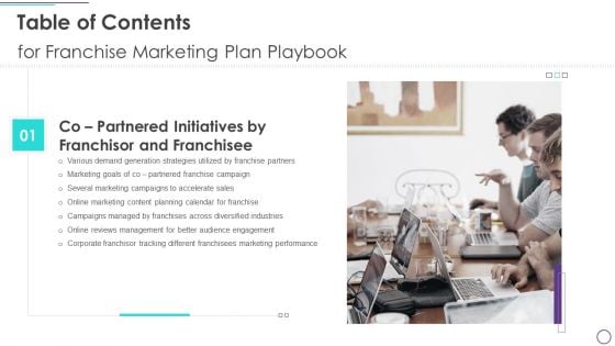 Table Of Contents For Franchise Marketing Plan Playbook Sales Summary PDF