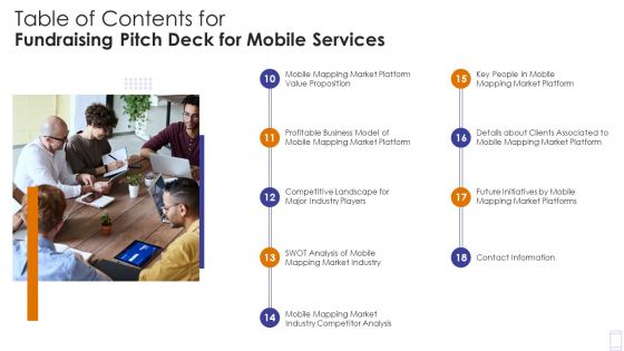 Table Of Contents For Fundraising Pitch Deck For Mobile Services Platform Topics PDF