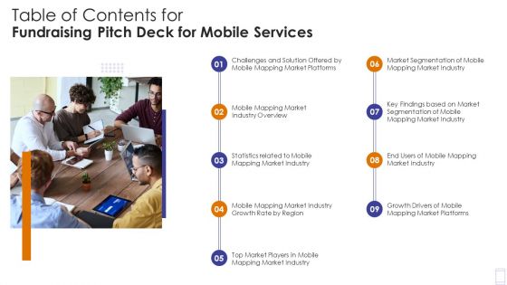 Table Of Contents For Fundraising Pitch Deck For Mobile Services Structure PDF
