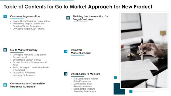 Table Of Contents For Go To Market Approach For New Product Cont Sample PDF