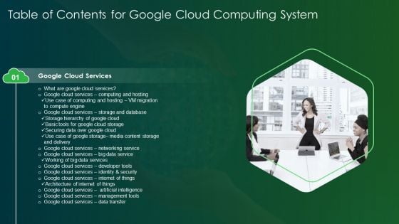 Table Of Contents For Google Cloud Computing System Service Structure PDF Table Of Contents For Google Cloud Computing System Service Structure PDF