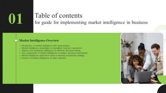 Table Of Contents For Guide For Implementing Market Intelligence In Business Pictures PDF