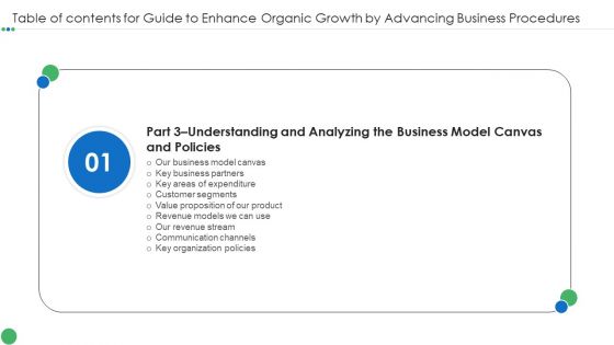 Table Of Contents For Guide To Enhance Organic Growth By Advancing Business Procedures Slide Summary PDF