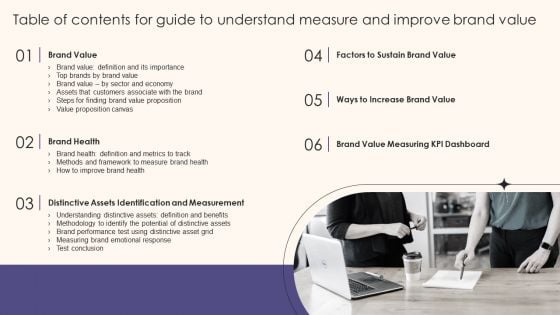 Table Of Contents For Guide To Understand Measure And Improve Brand Value Elements PDF