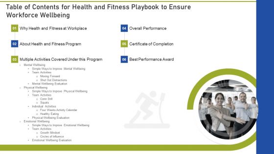 Table Of Contents For Health And Fitness Playbook To Ensure Workforce Wellbeing Themes PDF Table Of Contents For Health And Fitness Playbook To Ensure Workforce Wellbeing Themes PDF