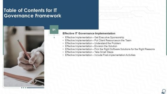 Table Of Contents For IT Governance Framework Tips Inspiration PDF