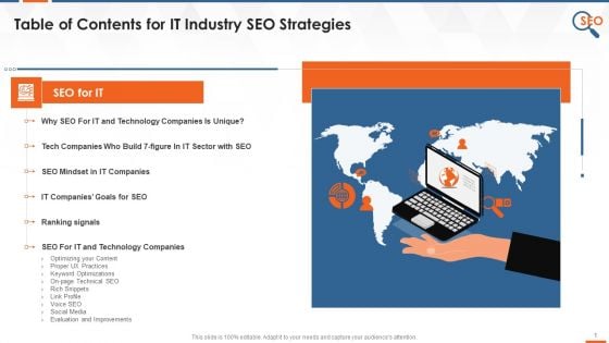 Table Of Contents For IT Industry SEO Strategies Training Ppt