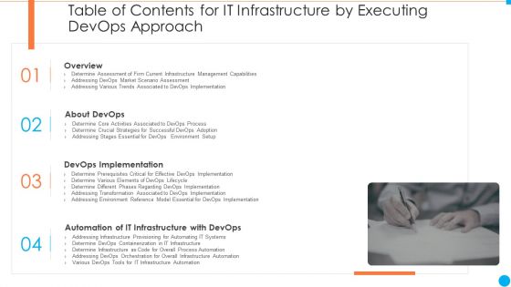 Table Of Contents For IT Infrastructure By Executing Devops Approach Mockup PDF