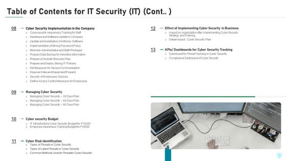 Table Of Contents For IT Security IT Cont Tracking Ppt Infographics Graphics Example PDF