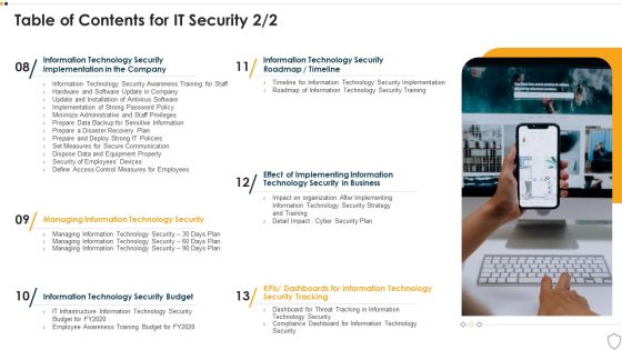 Table Of Contents For IT Security Technology Ppt Infographics Designs PDF