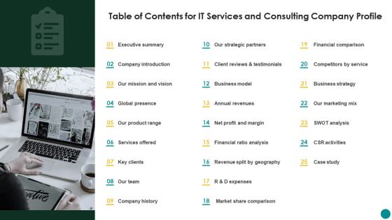 Table Of Contents For IT Services And Consulting Company Profile Sample PDF