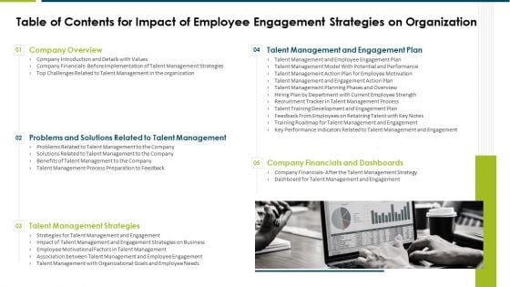 Table Of Contents For Impact Of Employee Engagement Strategies On Organization Elements PDF Table Of Contents For Impact Of Employee Engagement Strategies On Organization Elements PDF