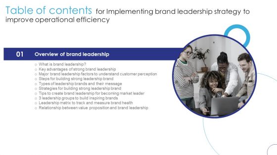 Table Of Contents For Implementing Brand Leadership Strategy To Improve Operational Professional PDF