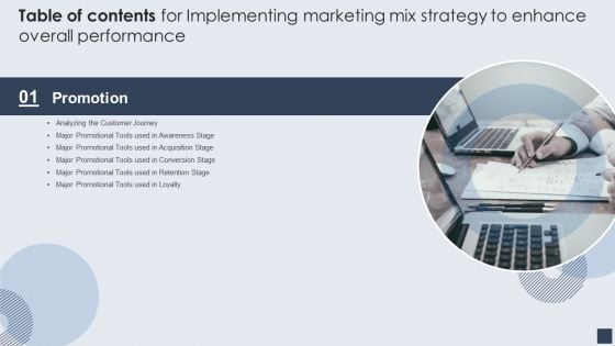 Table Of Contents For Implementing Marketing Mix Strategy To Enhance Overall Performance Tools Guidelines PDF