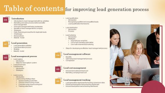 Table Of Contents For Improving Lead Generation Process Inspiration PDF