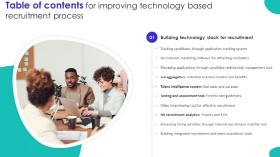 Table Of Contents For Improving Technology Based Recruitment Process Demonstration PDF