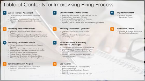 Table Of Contents For Improvising Hiring Process Themes PDF Table Of Contents For Improvising Hiring Process Themes PDF