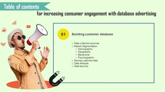 Table Of Contents For Increasing Consumer Engagement With Database Advertising Diagrams PDF Table Of Contents For Increasing Consumer Engagement With Database Advertising Diagrams PDF