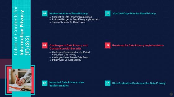 Table Of Contents For Information Privacy It Plan Elements PDF