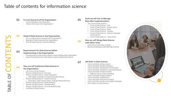 Table Of Contents For Information Science Ppt PowerPoint Presentation Slides Ideas PDF