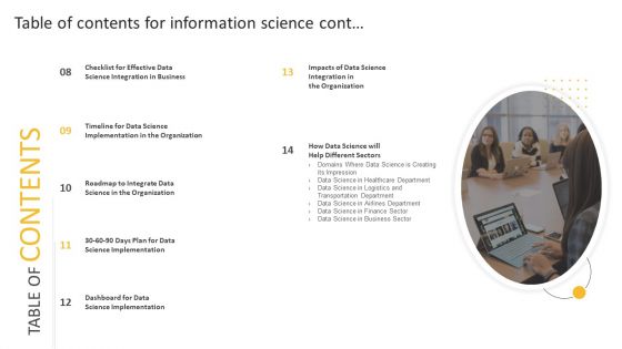Table Of Contents For Information Science Ppt PowerPoint Presentation Slides Ideas PDF