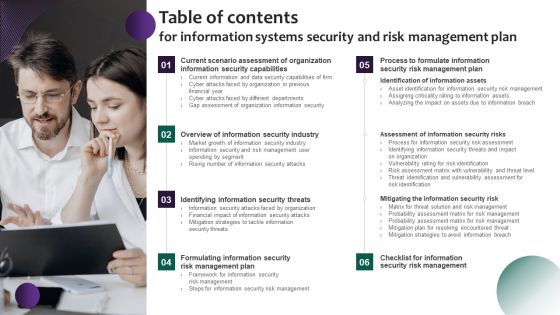 Table Of Contents For Information Systems Security And Risk Management Plan Brochure PDF