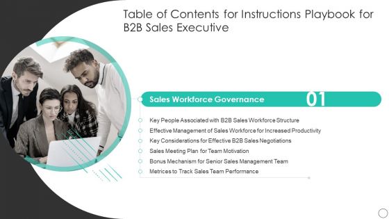 Table Of Contents For Instructions Playbook For B2B Sales Executive Rules Template PDF