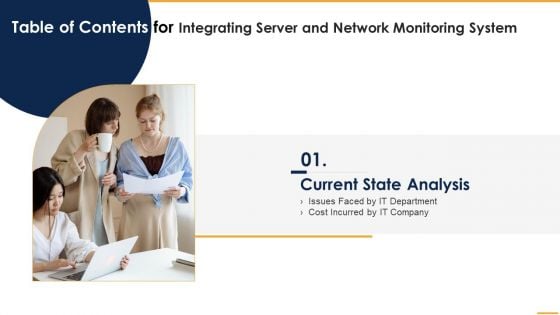 Table Of Contents For Integrating Server And Network Monitoring System Cost Structure PDF Table Of Contents For Integrating Server And Network Monitoring System Cost Structure PDF