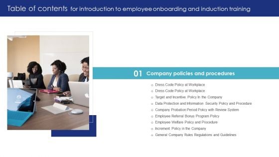 Table Of Contents For Introduction To Employee Onboarding And Induction Training System Icons PDF