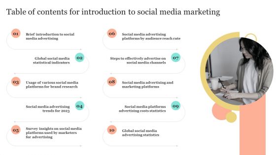 Table Of Contents For Introduction To Social Media Marketing Ppt Icon PDF