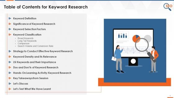 Table Of Contents For Keyword Research In SEO Training Ppt