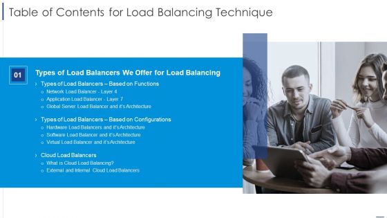 Table Of Contents For Load Balancing Technique Server Infographics PDF