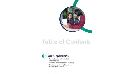 Table Of Contents For Management Advisory Proposal Firm One Pager Sample Example Document Table Of Contents For Management Advisory Proposal Firm One Pager Sample Example Document