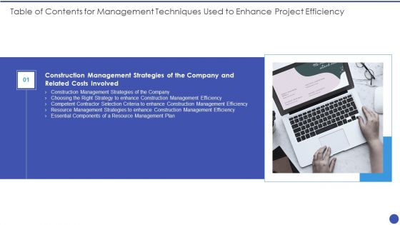 Table Of Contents For Management Techniques Used To Enhance Project Efficiency Microsoft PDF