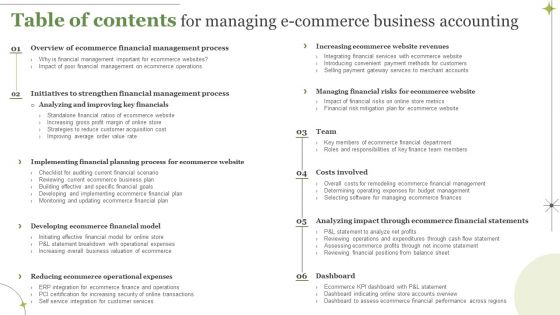 Table Of Contents For Managing E Commerce Business Accounting Inspiration PDF