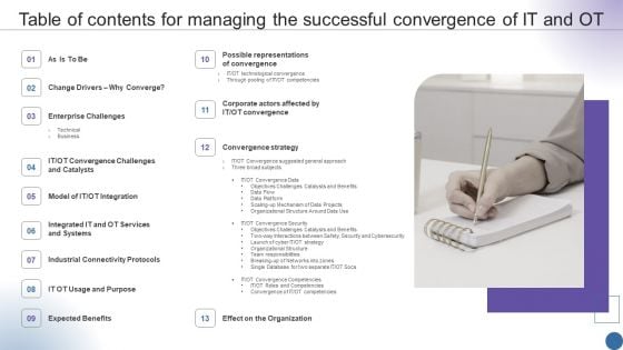 Table Of Contents For Managing The Successful Convergence Of It And Ot Graphics PDF