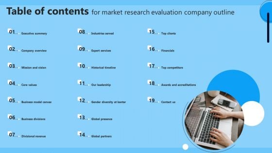 Table Of Contents For Market Research Evaluation Company Outline Introduction PDF