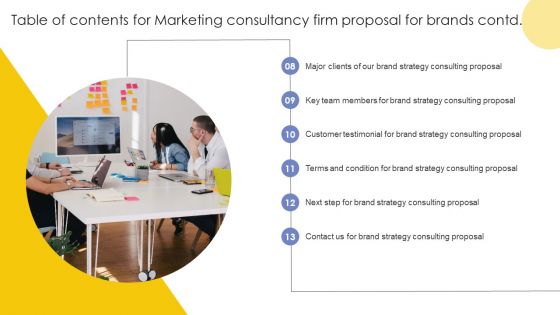 Table Of Contents For Marketing Consultancy Firm Proposal For Brands Ppt Infographics Brochure PDF