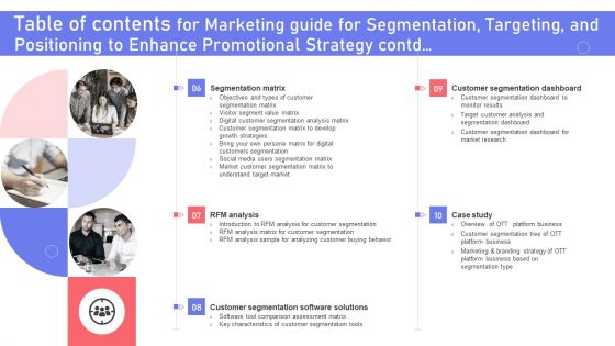 Table Of Contents For Marketing Guide Segmentation Targeting Positioning Enhance Promotional Strategy Demonstration PDF