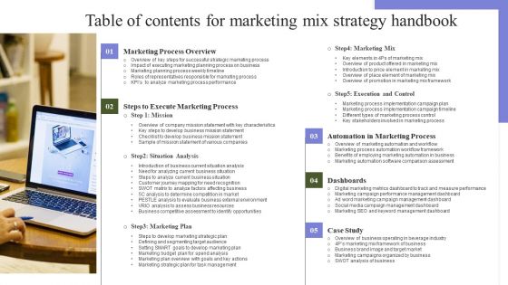 Table Of Contents For Marketing Mix Strategy Handbook Portrait PDF