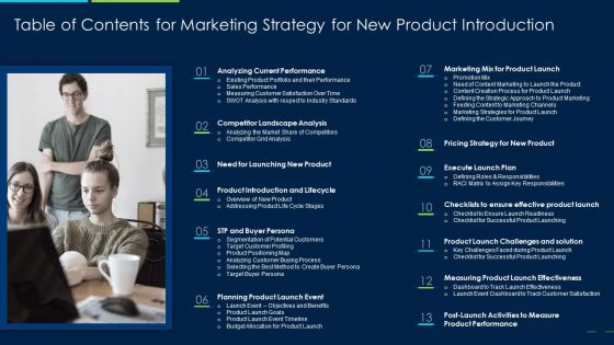 Table Of Contents For Marketing Strategy For New Product Introduction Structure PDF