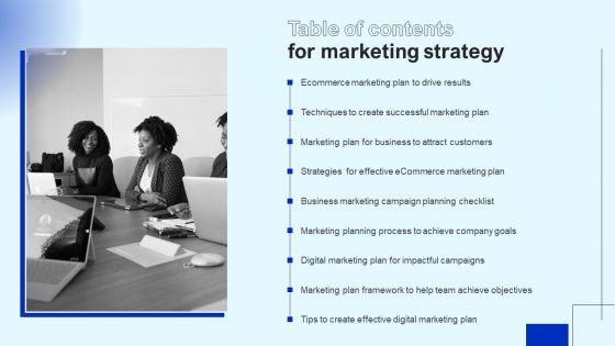Table Of Contents For Marketing Strategy Summary PDF