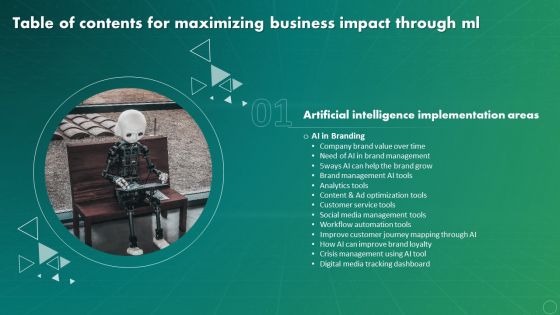 Table Of Contents For Maximizing Business Impact Through Ml Clipart PDF