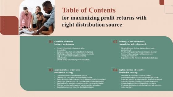 Table Of Contents For Maximizing Profit Returns With Right Distribution Source Information PDF