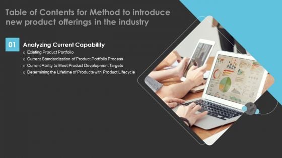 Table Of Contents For Method To Introduce New Product Offerings In The Industry Targets Topics PDF