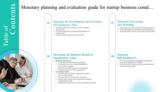 Table Of Contents For Monetary Planning And Evaluation Guide For Startup Business Ppt Summary Objects PDF