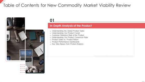 Table Of Contents For New Commodity Market Viability Review Slide Ideas PDF