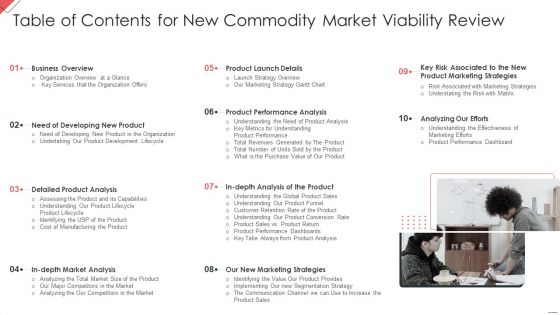 Table Of Contents For New Commodity Market Viability Review Structure PDF
